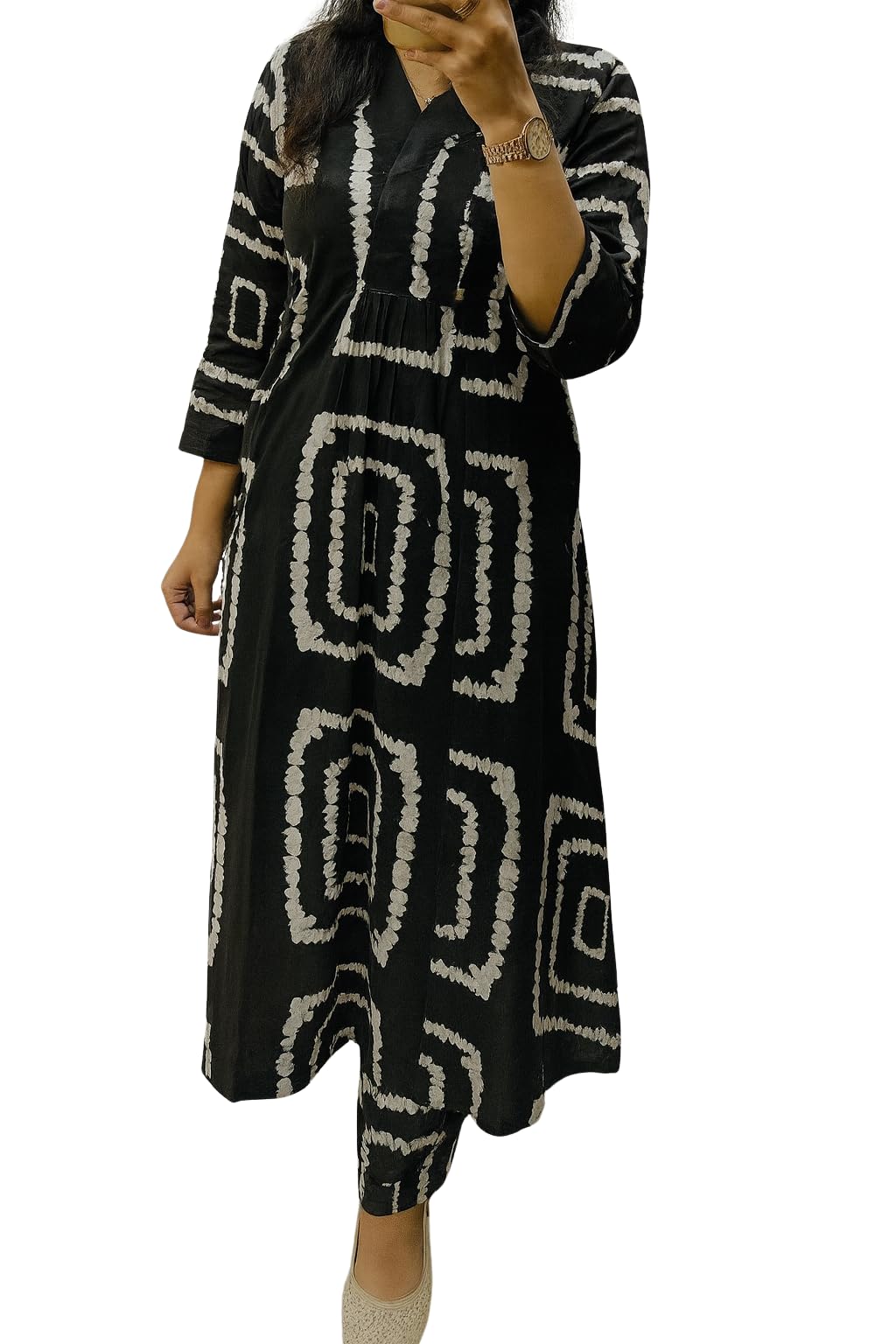 Women's Orange and White Tie Dye rayon Kurti Palazzo Set,Three-Quarter Sleeves V-Neck Ethnic Dress, Traditional Indian Wear