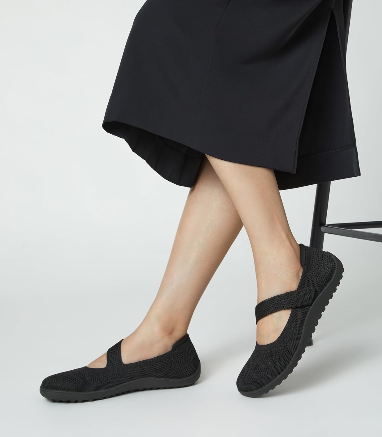 Arromic Wide Toe Box Flat Shoes Women Mary Jane Flat Shoes Comofortable Ballet Flat with Adjustable Straps Slip on Washable Knit Casual Flats Black - Image 4