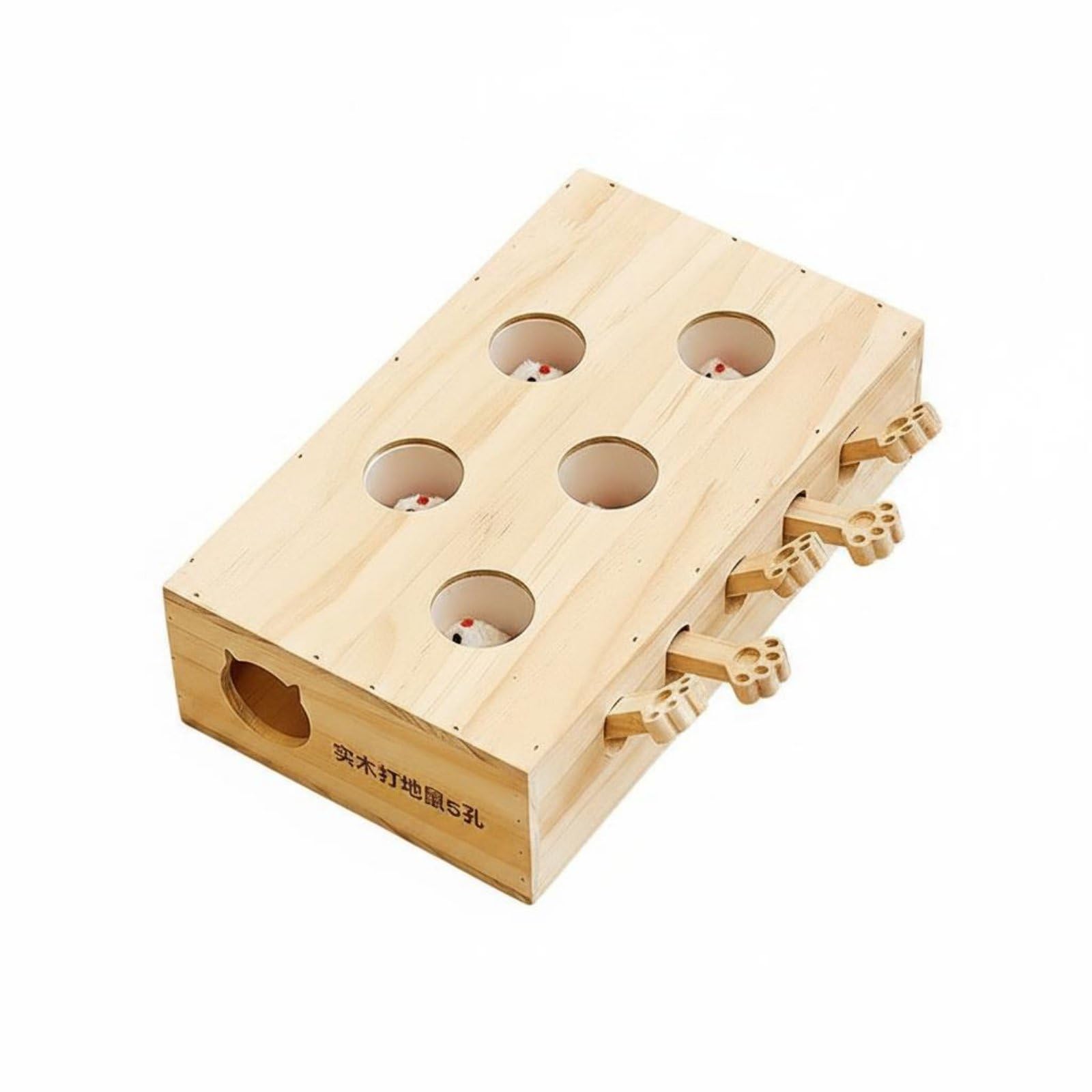Jeu de taupe en bois pour chat contre l'ennui en appartement compact