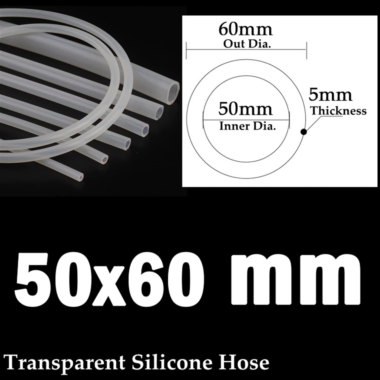 Manguera de tubo de silicona transparente de grado alimenticio, 1 m de longitud, resistente al calor, tubo flexible para bomba de acuario y más diámetro interior 20 50 mm