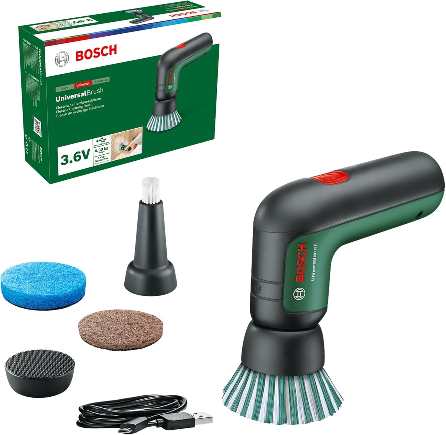 Bundle of Bosch Nettoyeur de vitres Glassvac, Blanc, GlassVAC Premium set + UniversalBrush (Batterie intégrée de 3,6 V, 1 câble Micro USB et 4 Accessoires de Nettoyage fournis)