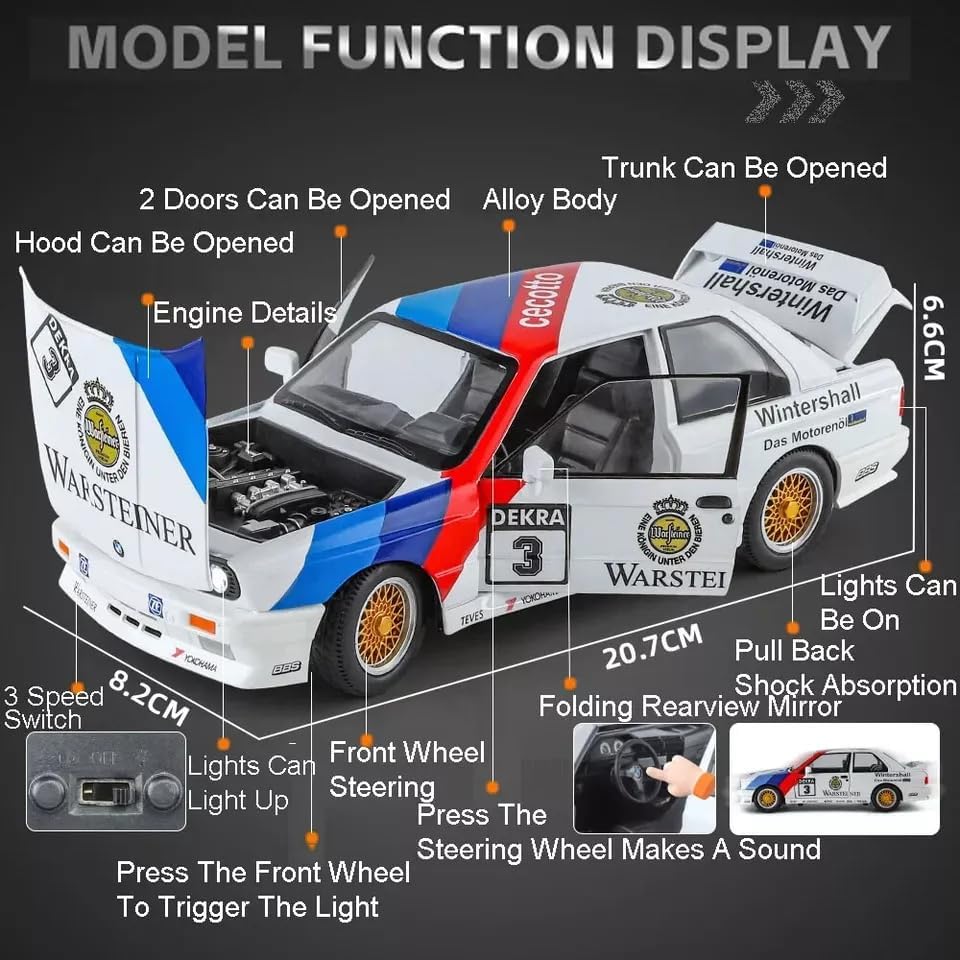 Image of FEXXA 1:24 Scale B M W M3 Die-Cast Metal Toy Model Car for Kids - Pull Back Mechanism, Birthday Gift for 3+ Year Old Boys (Blue-Modified)