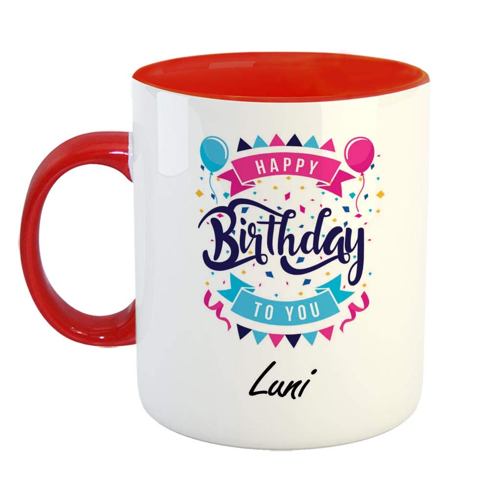 FABTODAY Ceramic Coffee Mug - Best Personalised Gift for Birthday, Color - Red, Name - Luni