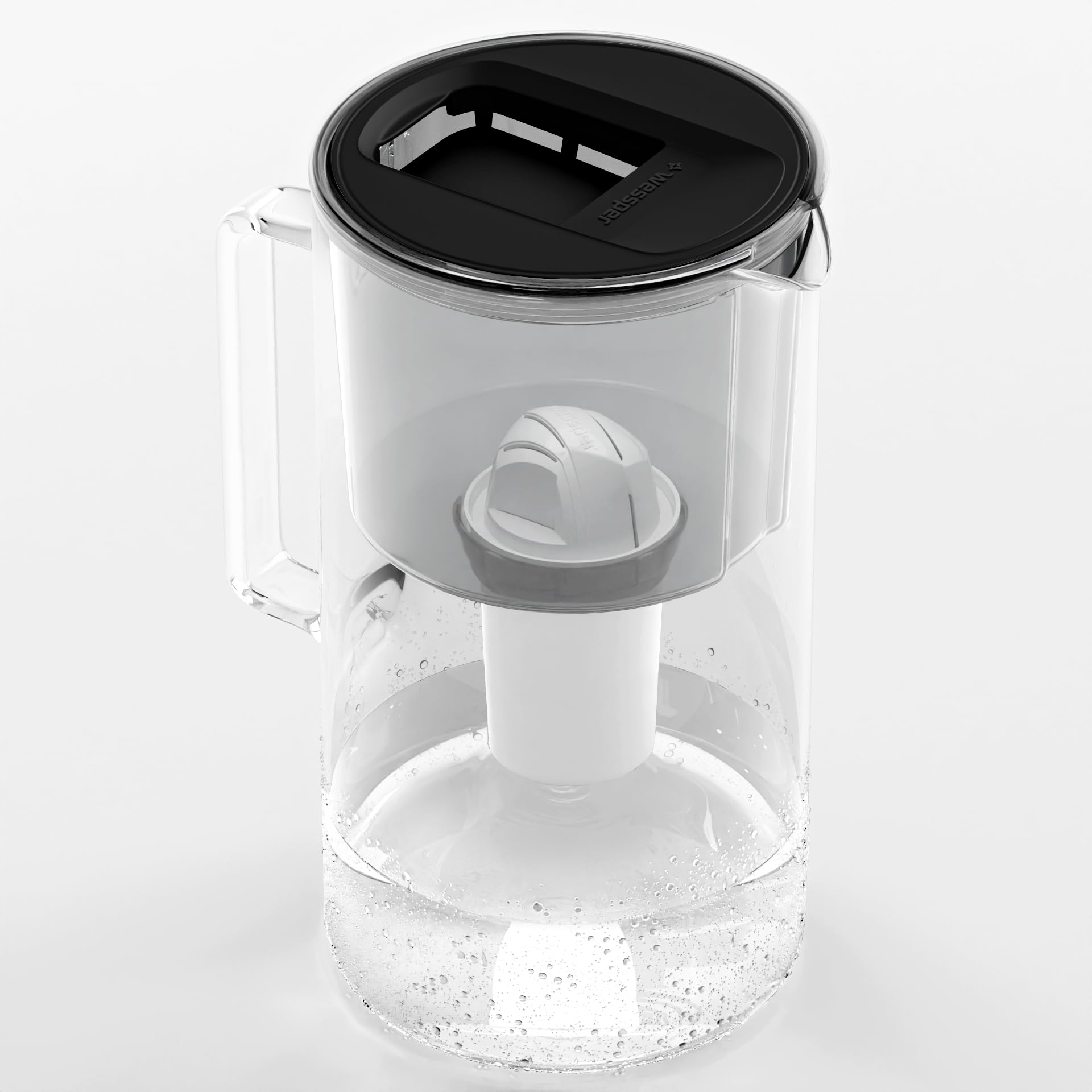 Wessper Glazen Waterfilter-karaf Compatibel Met Brita Classic Waterfilter Patronen, Inclusief 1 Filter, Vermindert Kalk, Chloor, Zware Metalen, 3 Liter, Munt