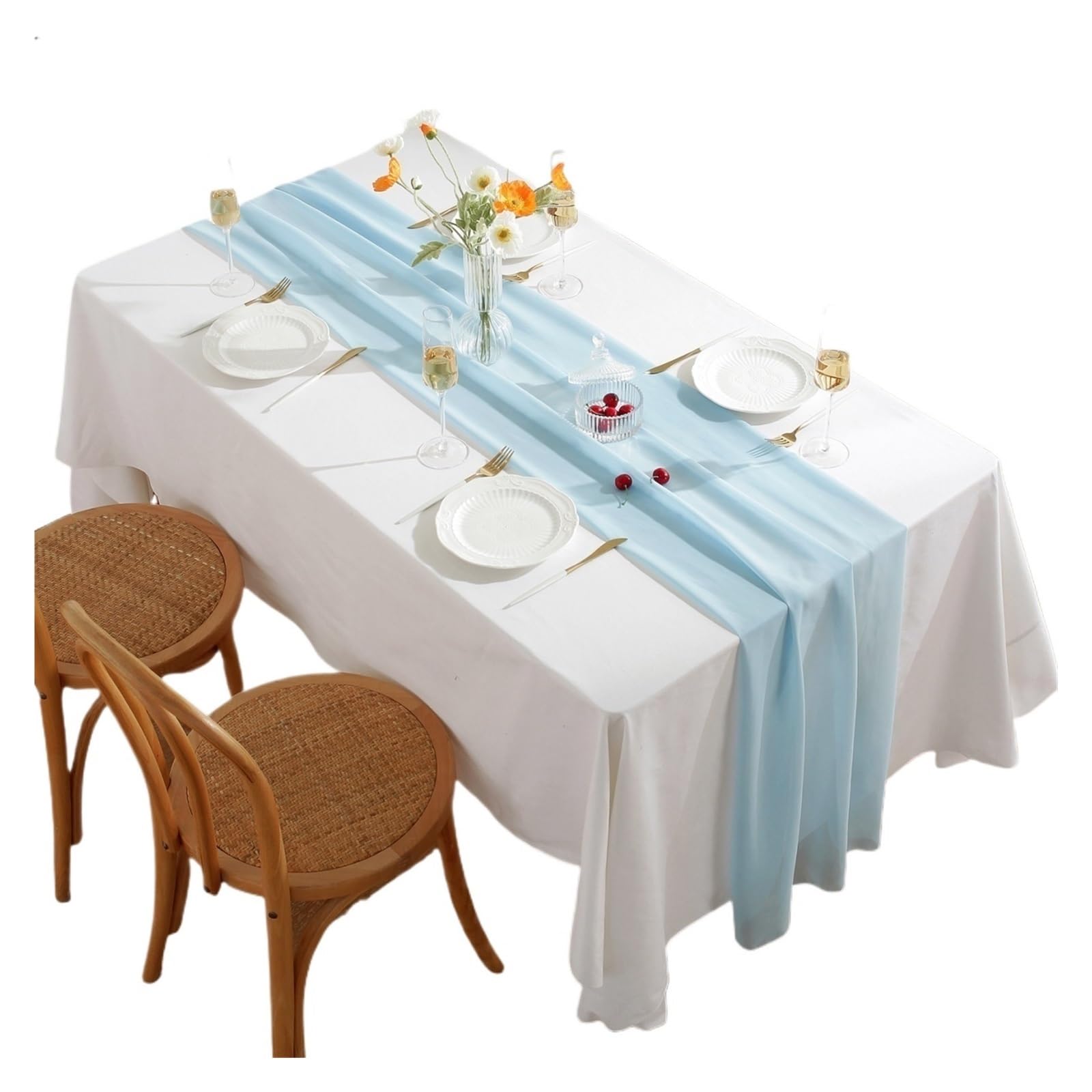 Chiffon Table Runner Chiffon Table Runner Chair Sash Romantic Wedding Runners For Party Decoration(Light Blue,70x300cm)