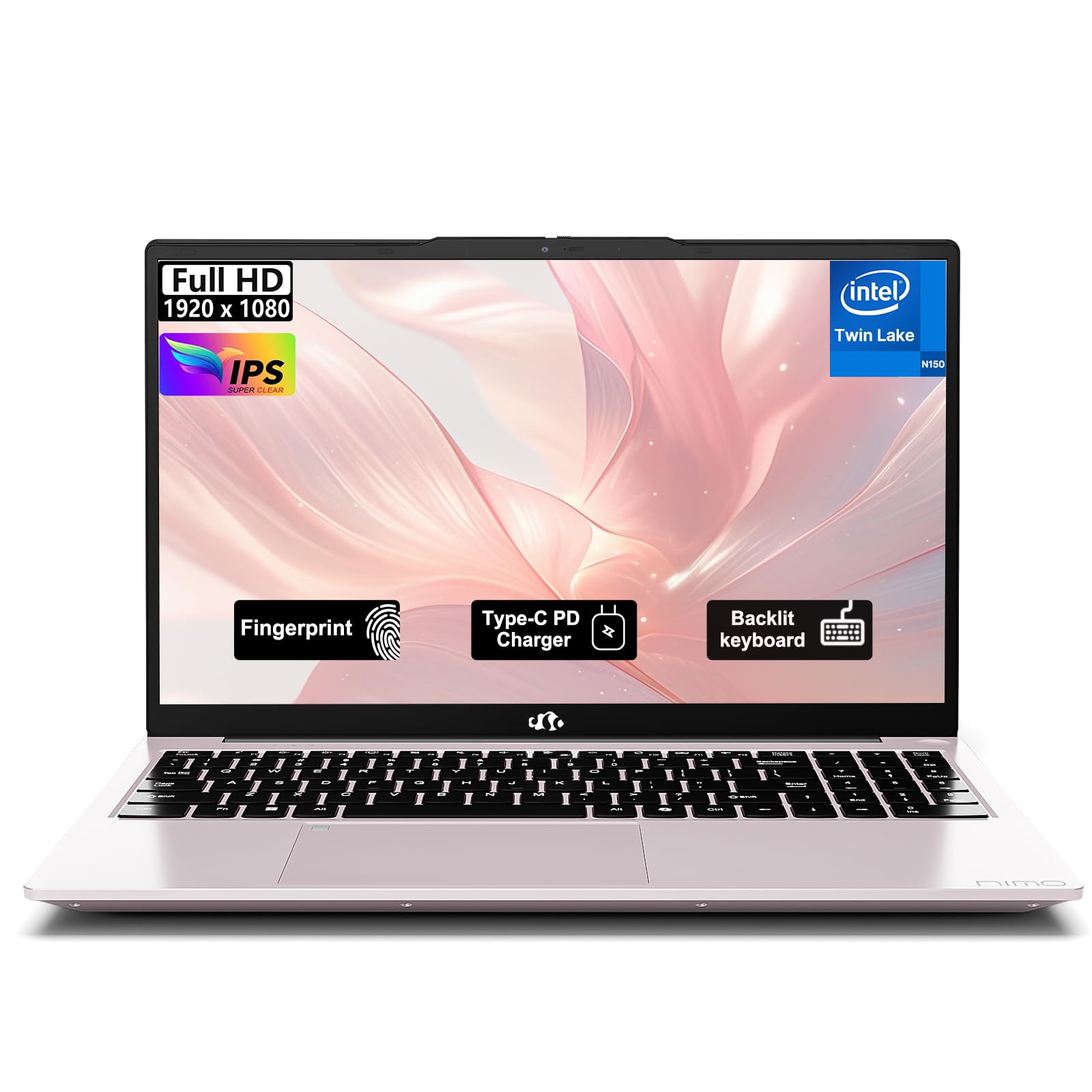 NIMO-15.6" Student-Laptop, 13th Gen Intel N150,8GB RAM 512GB SSD(Beat to i3-1115G4, Up to 3.6GHz), Backlit Keyboard Fingerprint FHD Computer Wi-Fi 6 BT5.2 65W Type-C