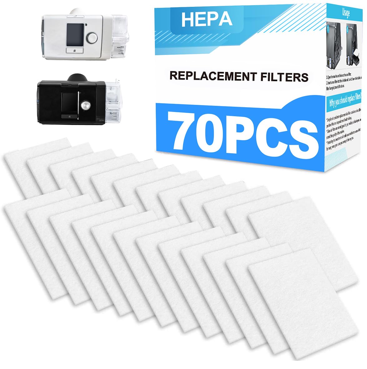 70 Packs Replacement CPAP Filters - Three Year Supply Filters Compatible with Resmed AirSense 10 and AirCurve 10- S9, for AirStart Series - Great Value CPAP Accessories Supplied by BlessEase