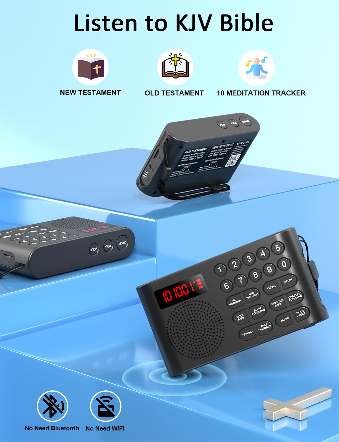 iGuerburn KJV Audio Bible Player for Seniors, Electronic Bible Old & New Testament in King James Version, Easy Read Talking Bible with 26H Playtime