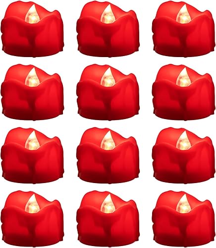 Velas rojas parpadeantes con temporizador, diseño de fusión (plástico), velas LED sin llama que funcionan con pilas para fiestas, bodas, Navidad y
