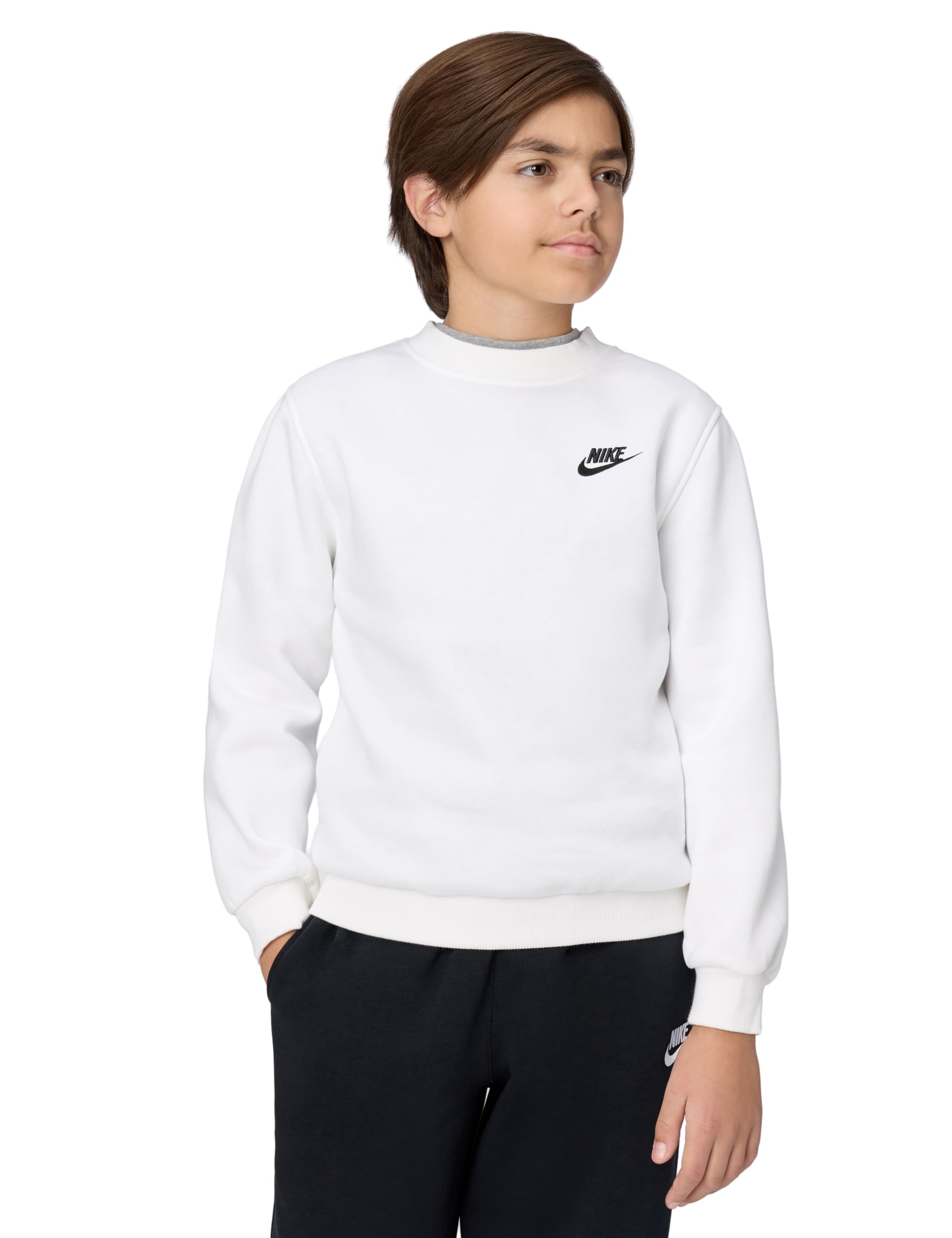 Nike FD3006-​100 K NSW Club FLC Crew LS LBR Sweatshirt Unisex White/​Black Tamaño L