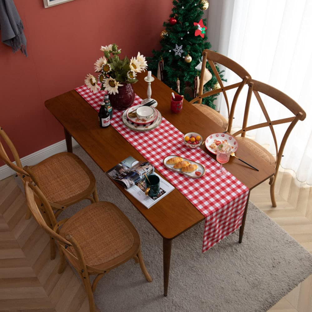 Tapetes Para Mesa,Camino De Mesa De Arpillera Caminos De Mesa Navideños Mesa Clásica Roja A Cuadros Blanca Para Sala De Estar Mesa De Comedor Navideña Fiesta Decoración Navideña, 30X220Cm