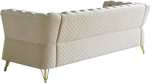 Miniatura 7 de TRIPLE TREE Sofá de terciopelo de mediados de siglo, moderno sofá biplaza tapizado de 3 plazas con reposabrazos y patas de metal, sofá copetudo para