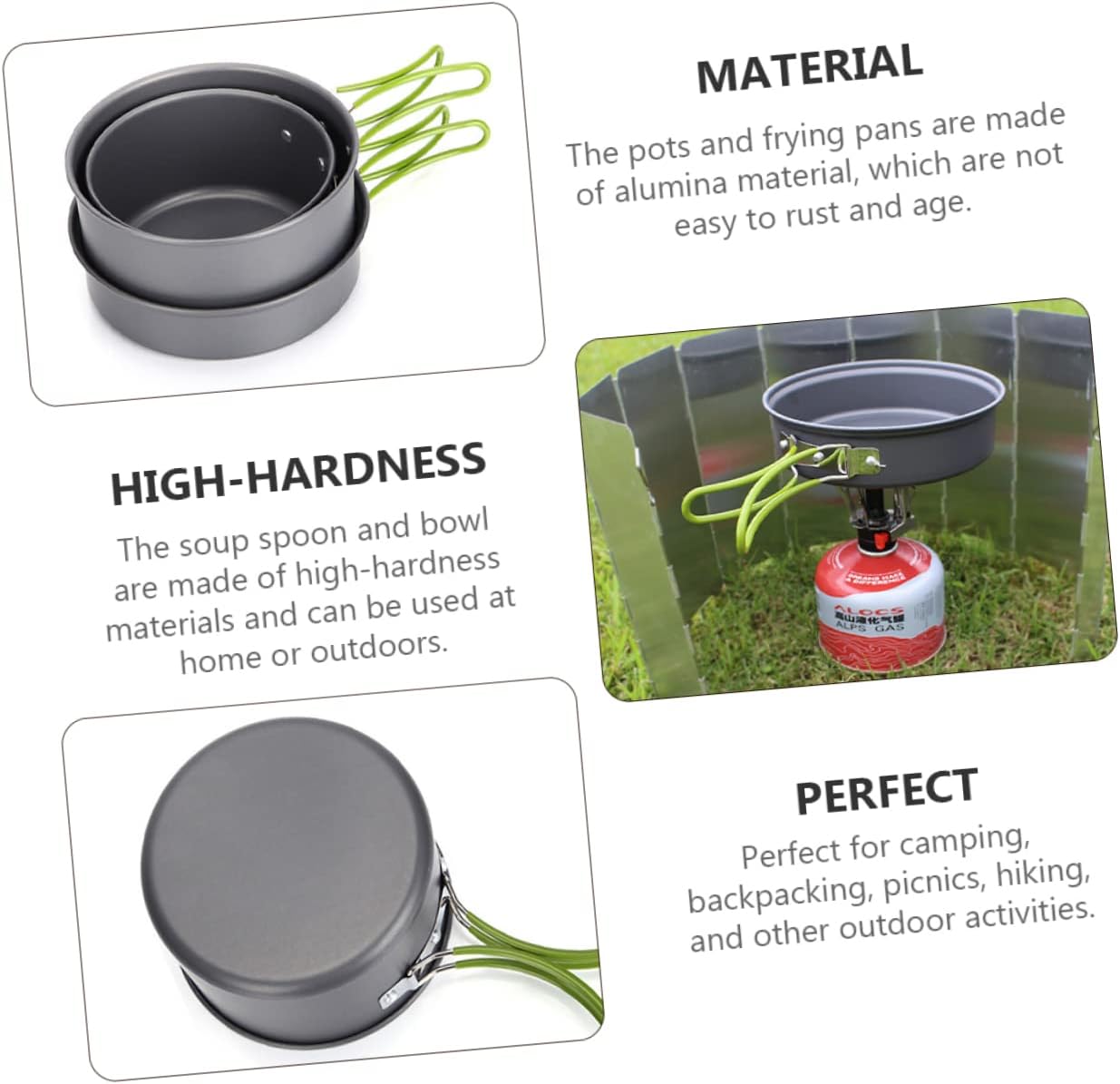 1Set Camping Cookware Set Outdoor Cooker Kit for Picnic BBQ Non Stick Insulated Handle Lightweight Durable Cooking Pots Frying Pan for Camping