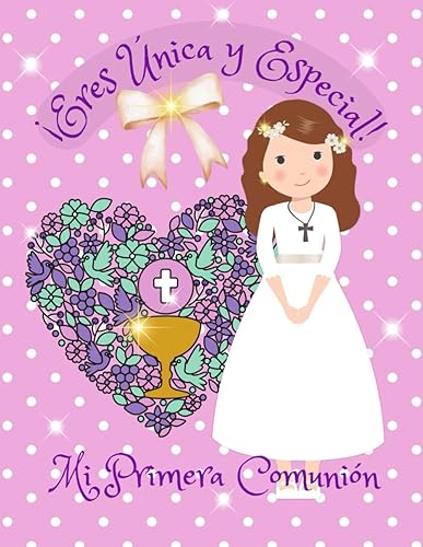 Libro Mi Primera Comunión niña. Libro de firmas, alegre, colorido. Libro para dedicatorias, album de fotos Comunión, datos del día especial, ... My