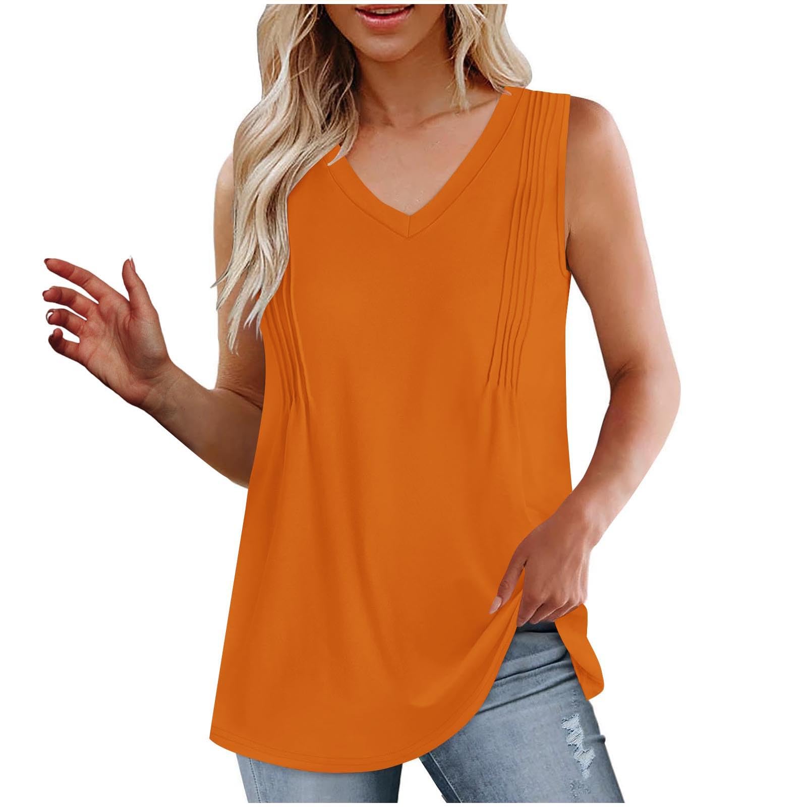 XUNRYAN Womens Tank Tops Summer Casual V-Neck Shirts Slim Fit Pleated Tops Sleeveless Tunic Tee Camis 2025 Fashion
