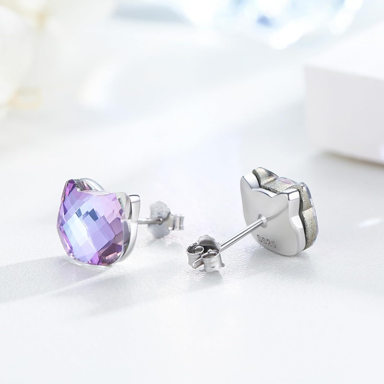 925 Sterling Silver Stud Earrings Sunflower/Flower/Sun Moon Star/Heart/Mushroom/Celtic Knot/Santa Claus Crystal/Opal/Moonstone/Pearl Earrings Irish Jewelry Gifts for Birthday Christmas - Image 2