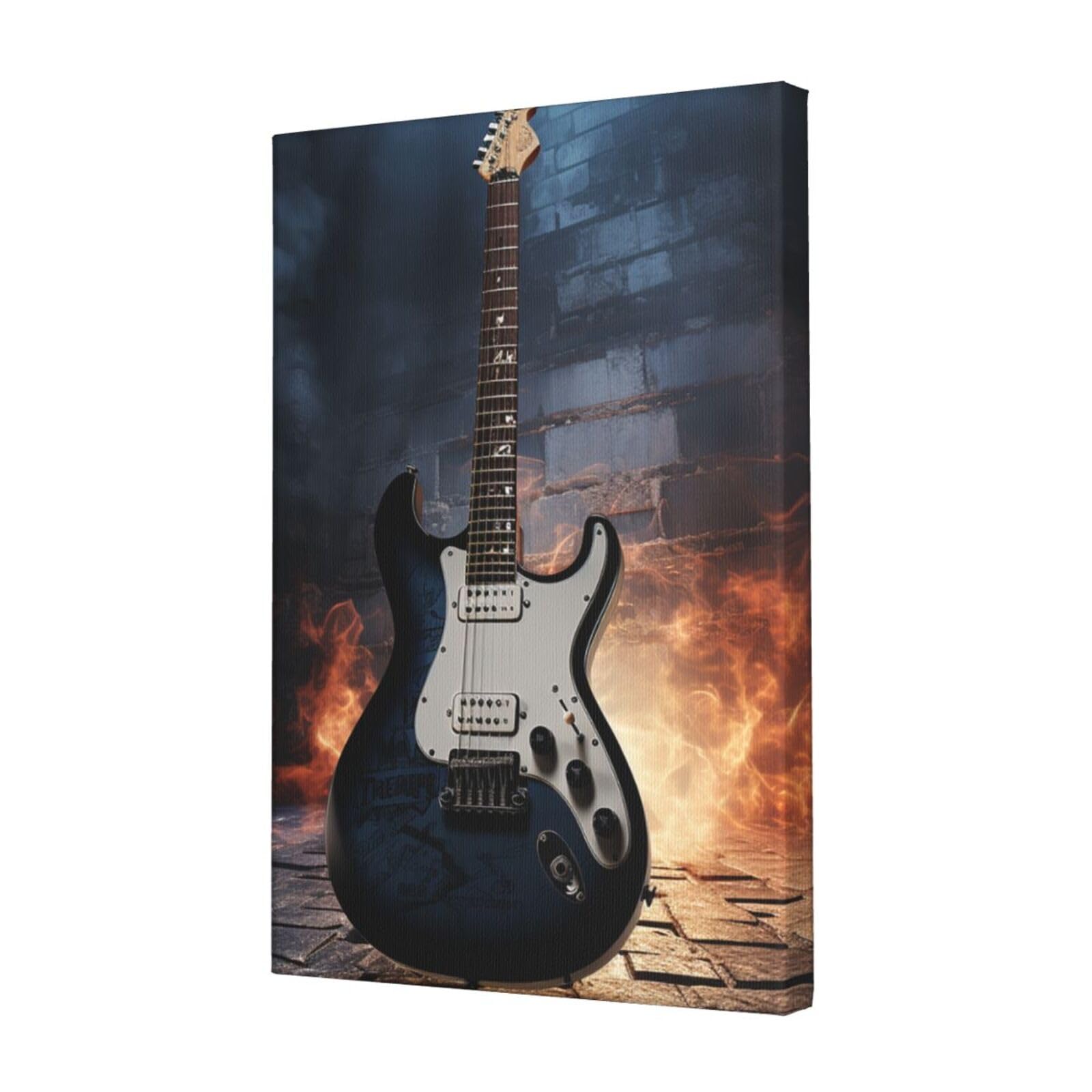 FodPand Electric Guitar Canvas Wall Art for Living Room Wall Decor 12"x18" Modern Artwork Painting Pictures Hanging Canvas Prints Aesthetic Wall Art for Bedroom Bathroom Office Wallart Decor