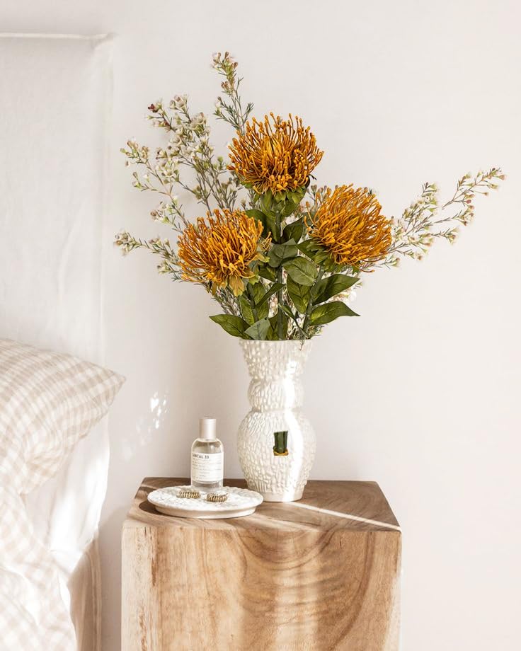 Hollyone 3Pcs Yellow Artificial Mums for Outdoors Fall Flowers Fake Fall Mums Spider Mum Flower 28.3'' Long Stem Faux Chrysanthemum Flower Arrangement Pincushion Bouquet Autumn Decorations for Home - Image 4