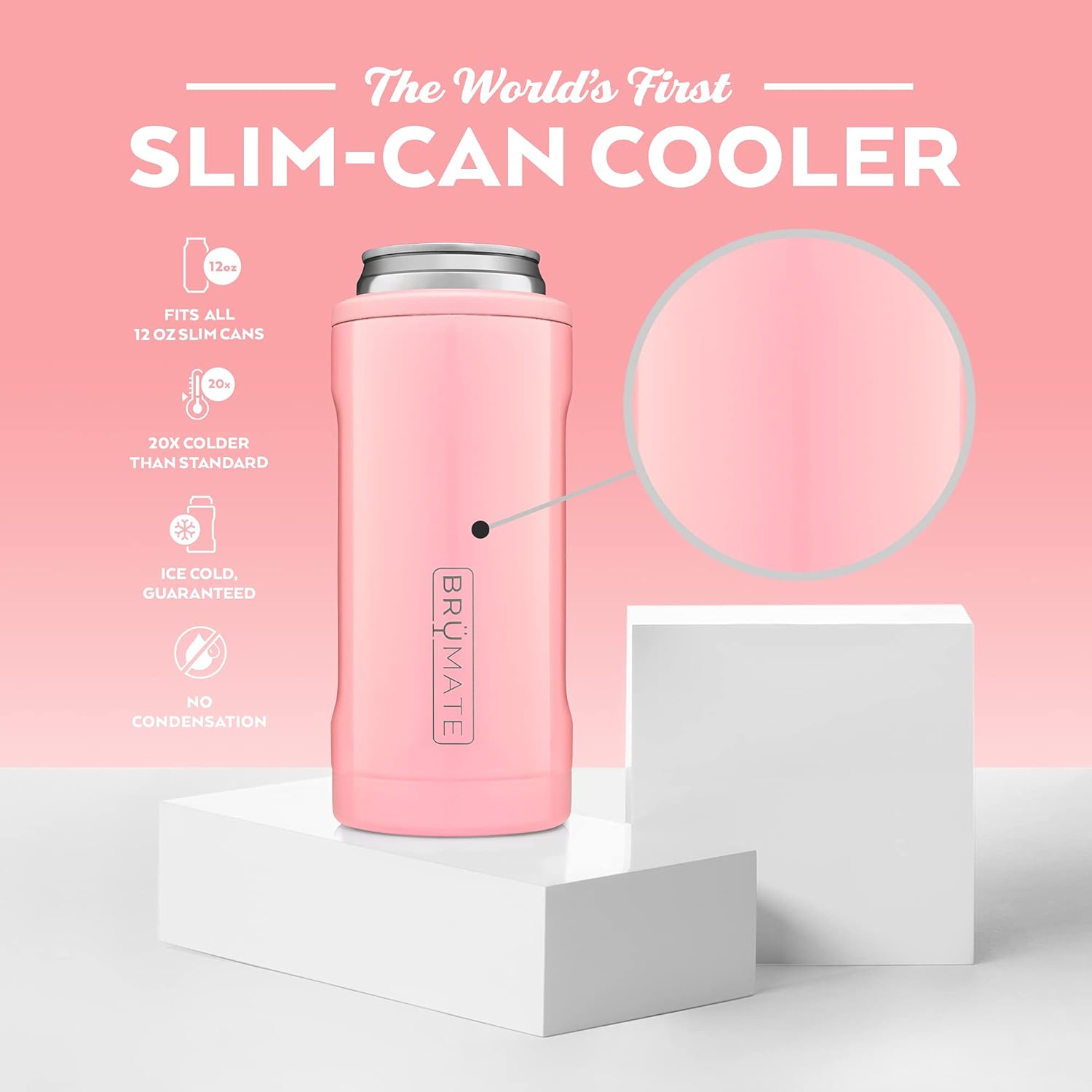 BrüMate Hopsulator Slim Double-walled Stainless Steel Insulated Can Cooler for 12 Oz Slim Cans (Blush): Home & Kitchen