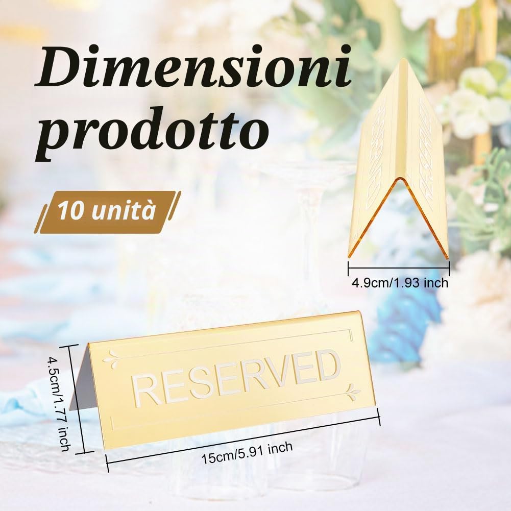 OLYCRAFT 10pz Cartelli da Tavolo Riservato 15x5x4.5cm Segnalini da Tavolo in Acrilico Riservato Segnalini per Posti Riservati Segnalino per Matrimoni Feste di Compleanno Ristoranti Riunioni - Dorato