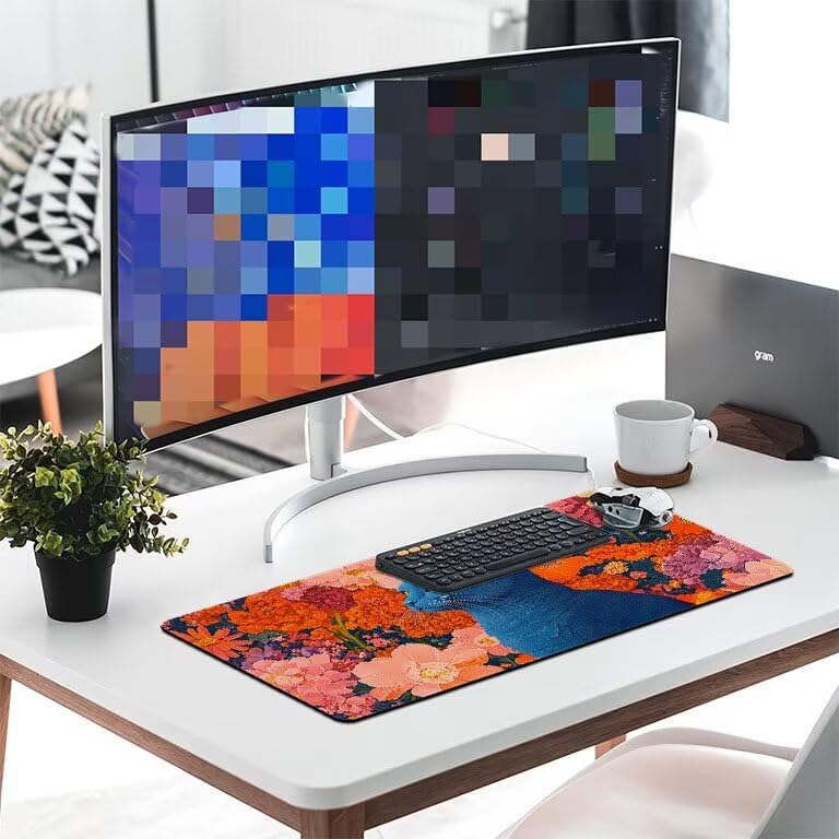 Tappetino Mouse Gaming XXL 1600 x 800 mm Tappetino Antiscivolo Sottomano Da Scrivania Per Mouse e Tastiera, Con Base In Gomma Antiscivolo, Lavabile, Mouse Pad Gatto Fiori, Regalo per Uomo L-717