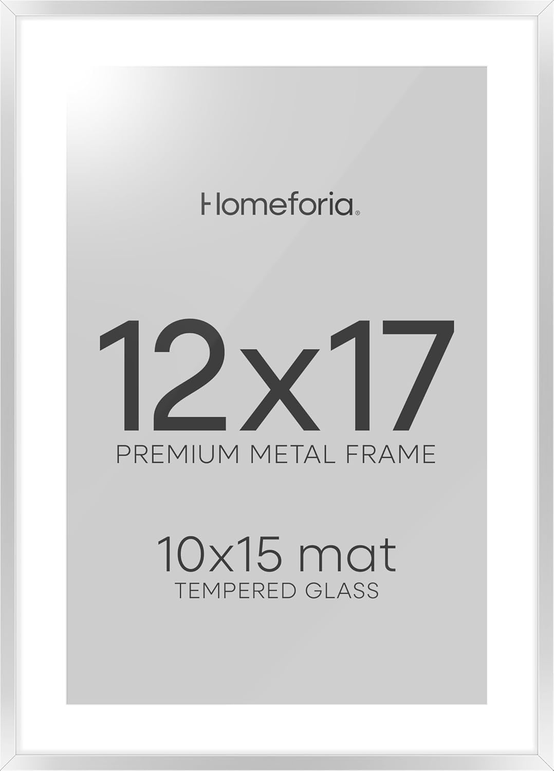 Homeforia 12x17 Picture Frame Silver, High End Metal 12x17 Frames with Mat 10x15 for Photo, 12 x 17 Silver Poster Frame Matted to 10 x 15 Print, 17x12 Hanging Frame, Tempered Glass, Wall Kit Included, Set of 1