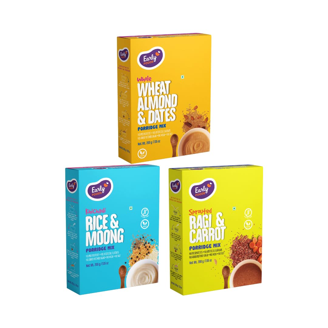 Early Foods - Combo of Porridges (Sprouted Ragi & Carrot, Rice & Moong, Wheat Almond & Date)|Vegan|Ragi malt|Cereals For Kids (B08WL4HJQM) Amazon Price History, Amazon Price Tracker