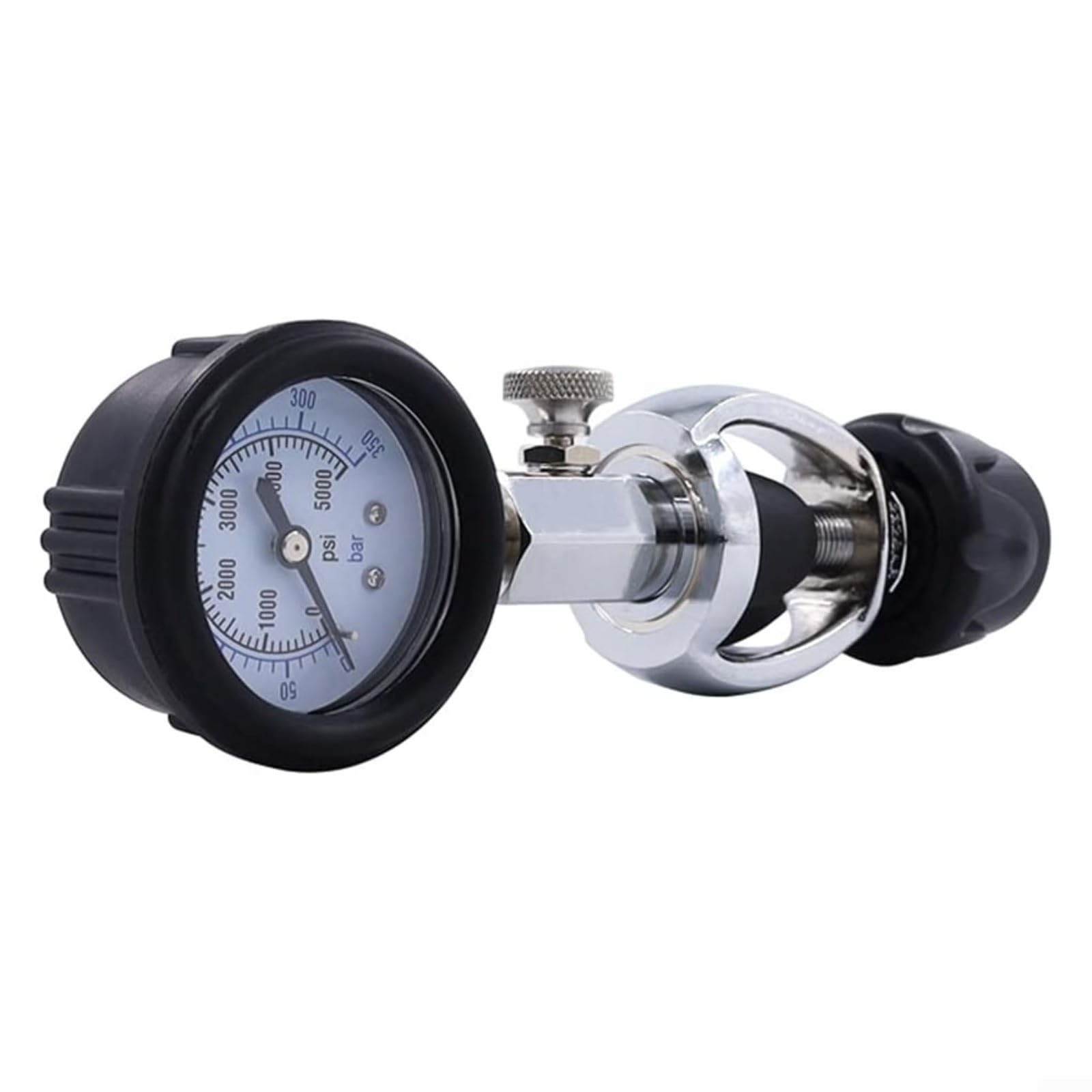Medidor de cilindro de buceo de 5000 psi con válvula G5/8 con pantalla analógica protegida de goma para tanques de buceo, convertidor de latón compacto para tiendas de buceo, viajes