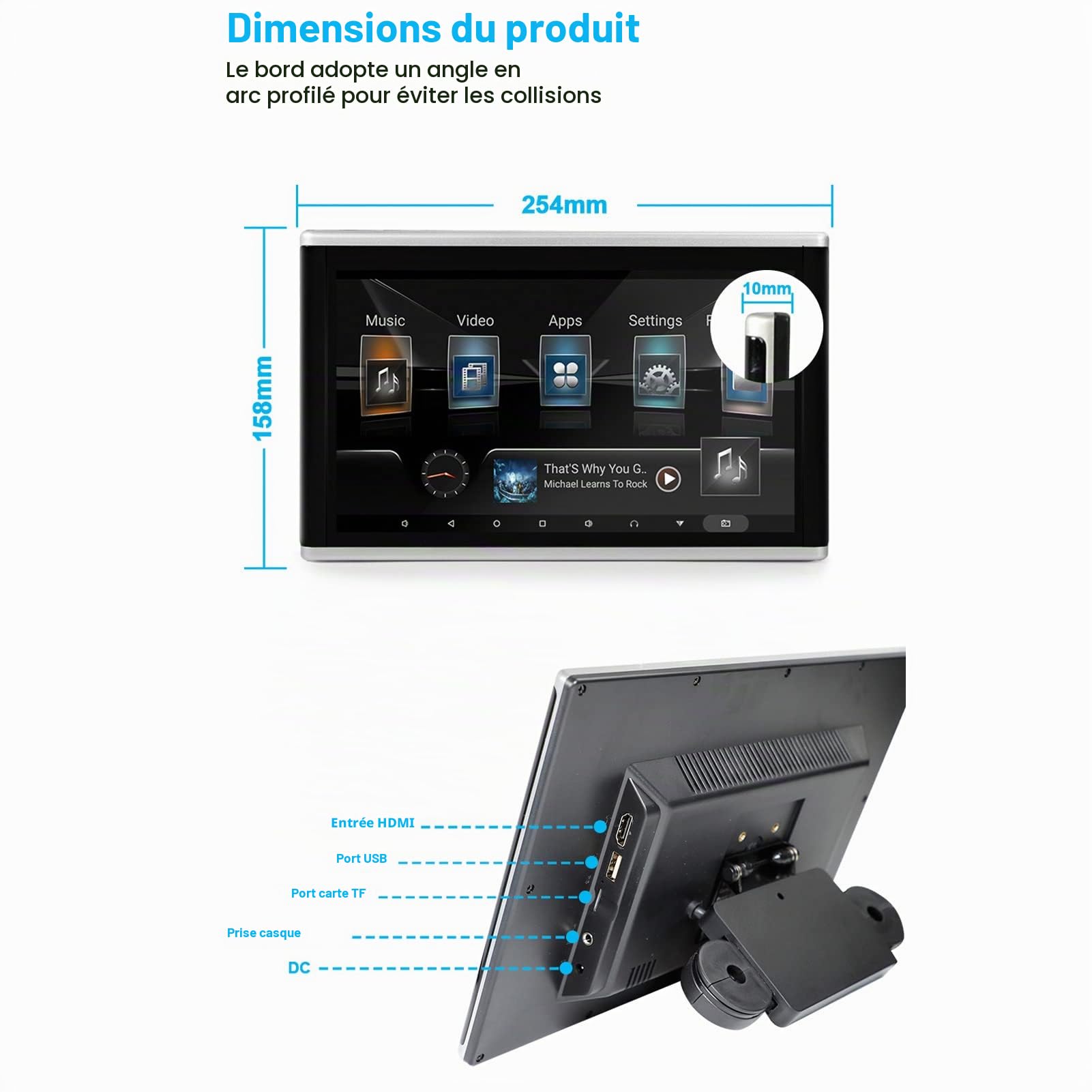Lecteur Vidéo Moniteur de Voiture 9 Pouces pour Appuie Tete de Voiture HD 1920x1200 Écran Tactile Bluetooth 2