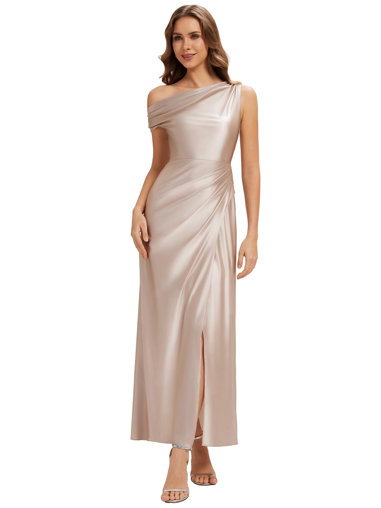 Ever-Pretty Brautjungfernkleider Lang Satin Maxi Abendkleider mit Schlitz für Hochzeit ES02670