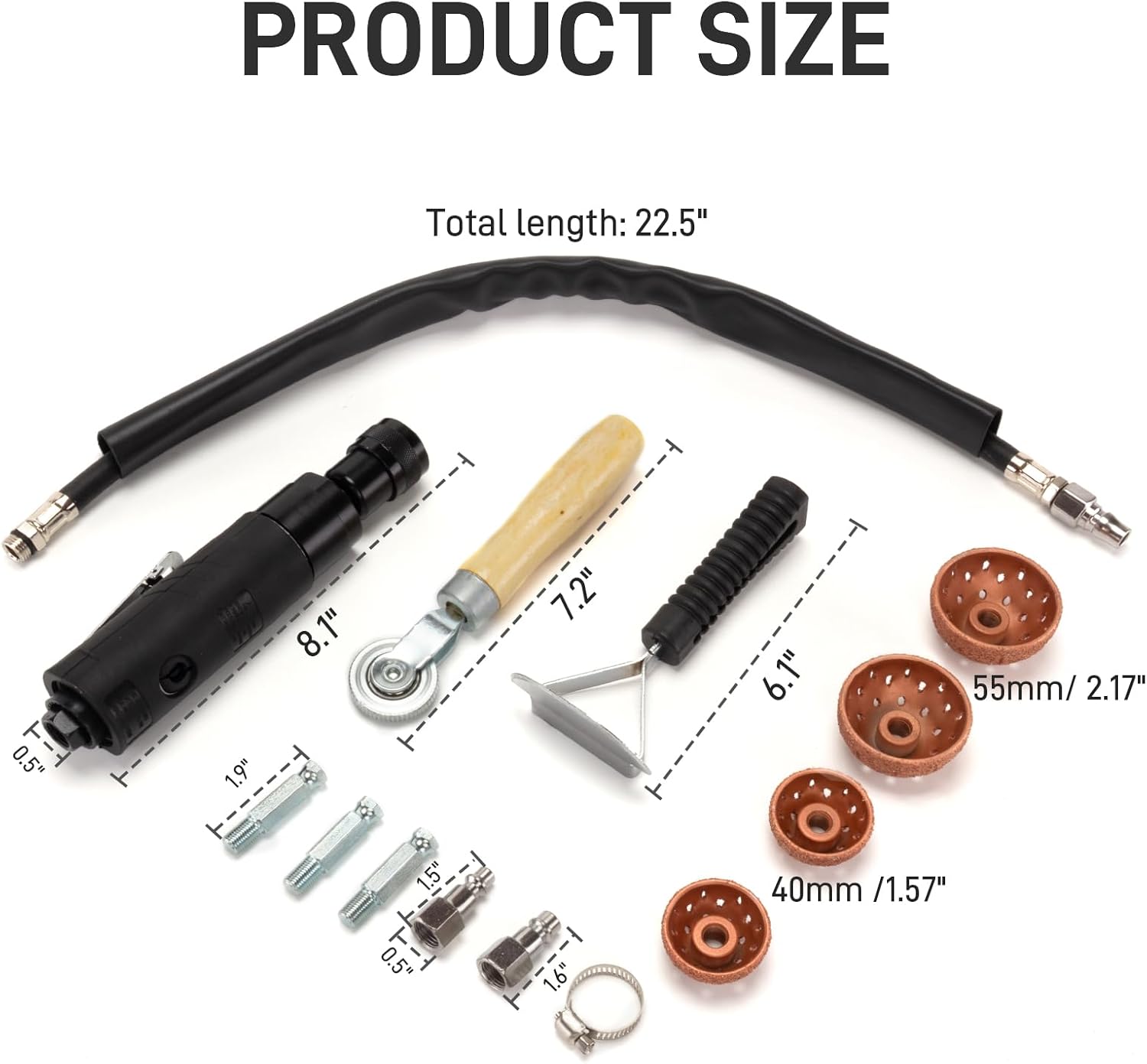 Professional Tire Repair Polish Patch Tools with 2500RPM Low Speed Air Buffer, 3Pcs Tungsten Steel Buffing Wheels, Scrapper Tools for Tire/Rubber Polishing