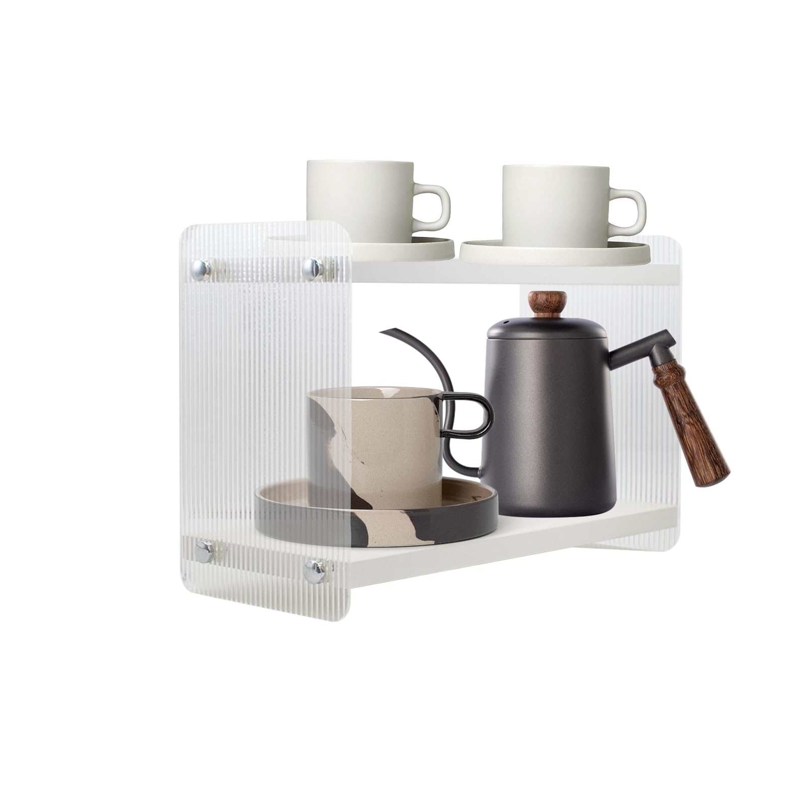 CHUOZI 2 Tier Coffee Station Organizer, Acrylic Bar, Countertop Cup Holder Accessories Shelf for Storage Mug Tea Bag Syrups, Cream White