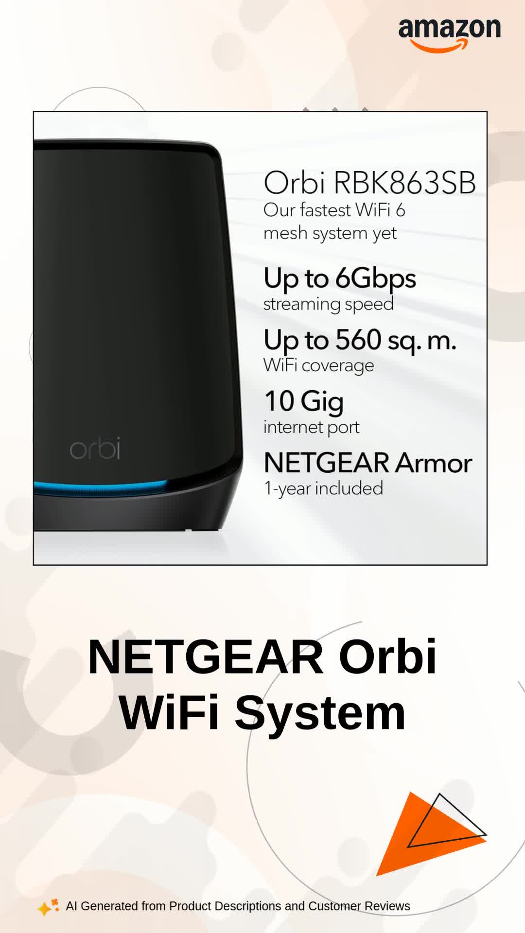 NETGEAR Orbi Tri-Band WiFi 6 Mesh System (RBK862SB) – Router with