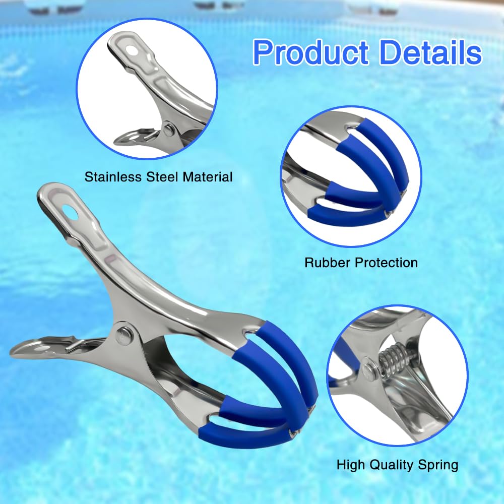 Golgner 12 abrazaderas de metal para piscinas sobre el suelo, pinzas de metal para cubierta de piscina, abrazaderas de sujeción con fuerte fuerza de sujeción, abrazaderas de resorte con película