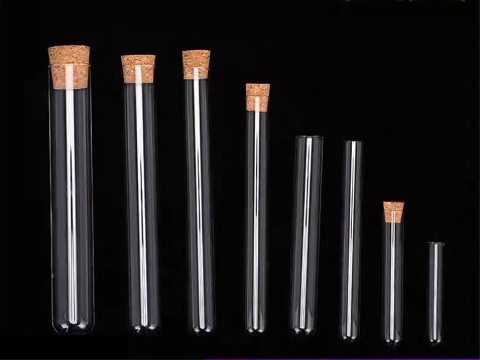 Tubo de ensayo de Vidrio de Fondo Redondo de 15 x 100 mm con tapón de Corcho, 100 Unidades por Paquete.