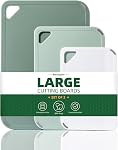 THETCHRY Plastic Cutting Board Set of 3-Cutting Boards for Kitchen BPA Free, Large-Small Chopping Boards Non-Slip for Cooking Camping Dishwasher Safe, Reversible, with Grip Handle, 15"×10"×0.25" Green