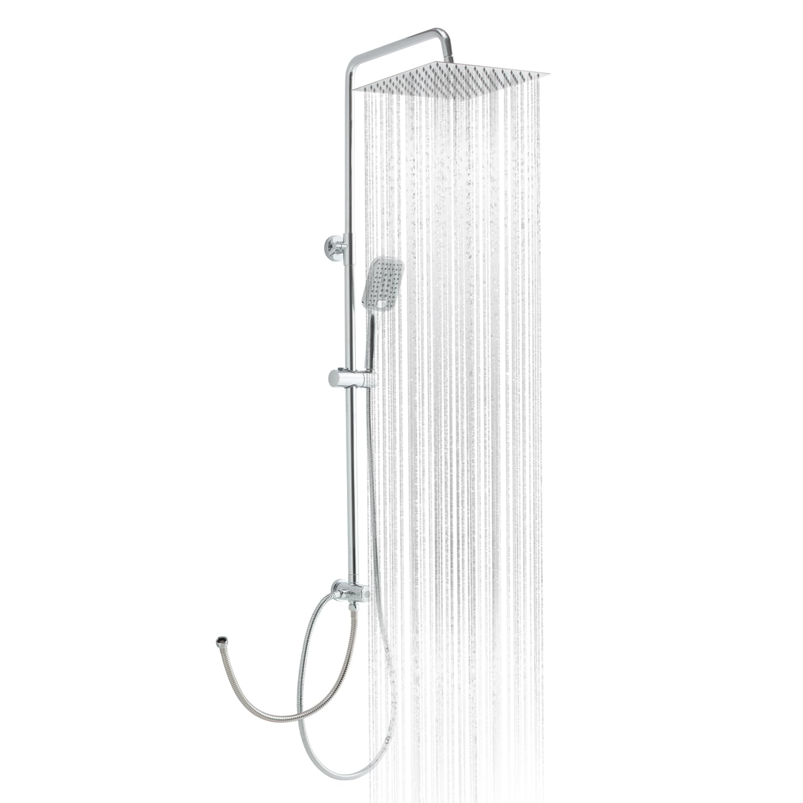 OFFO Shower Riser Rail Kit, Rainfall Shower Kit with 8"(20cm) Square Rain Shower Head