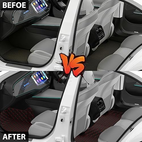 Miniatura 5 de Alfombras para Lucid Air 2023, tapetes de auto para todo tipo de clima, tapetes interiores de automóvil de lujo (línea negra y roja)