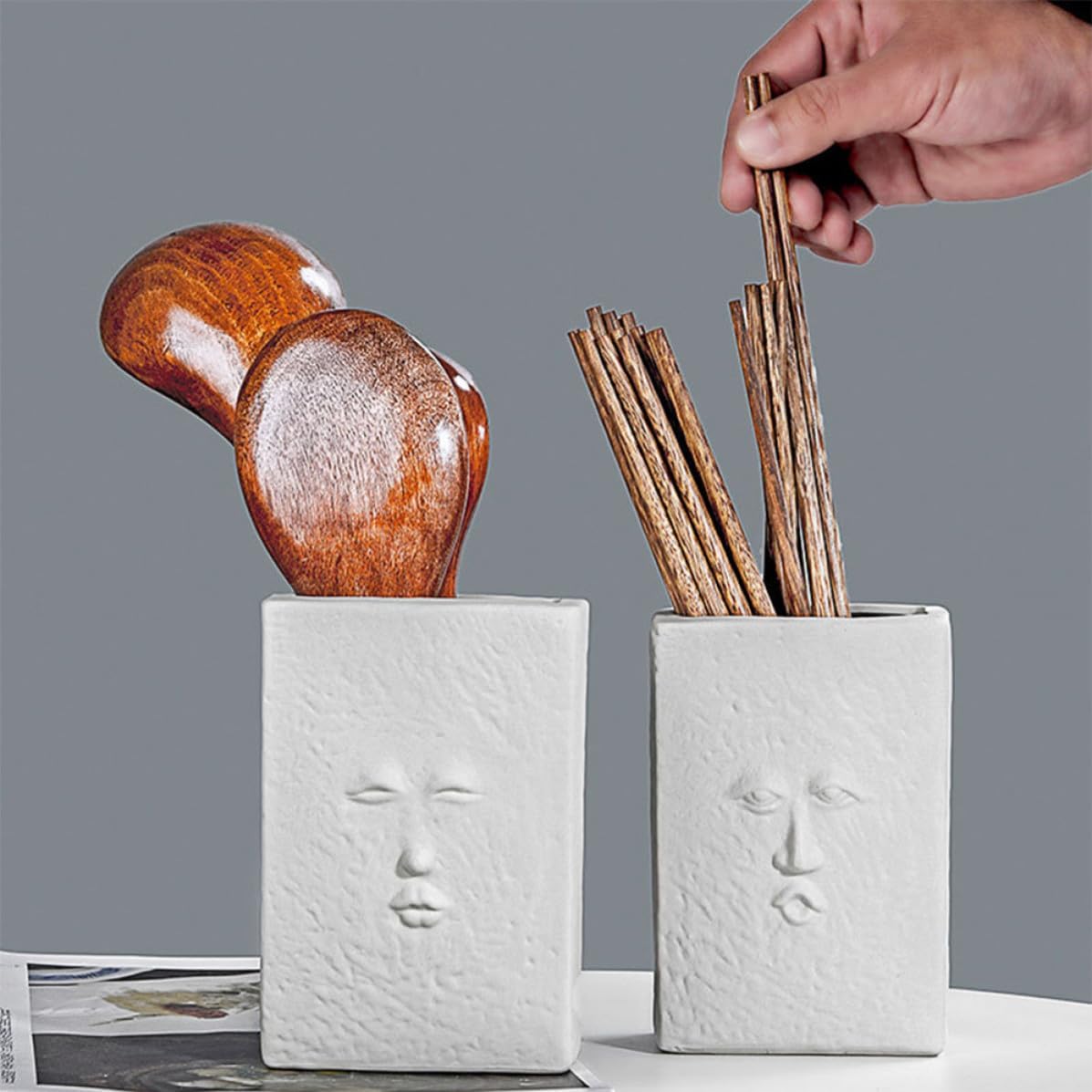 Ceramic Chopstick Holder for Kitchen Utensils, White Nordic Style