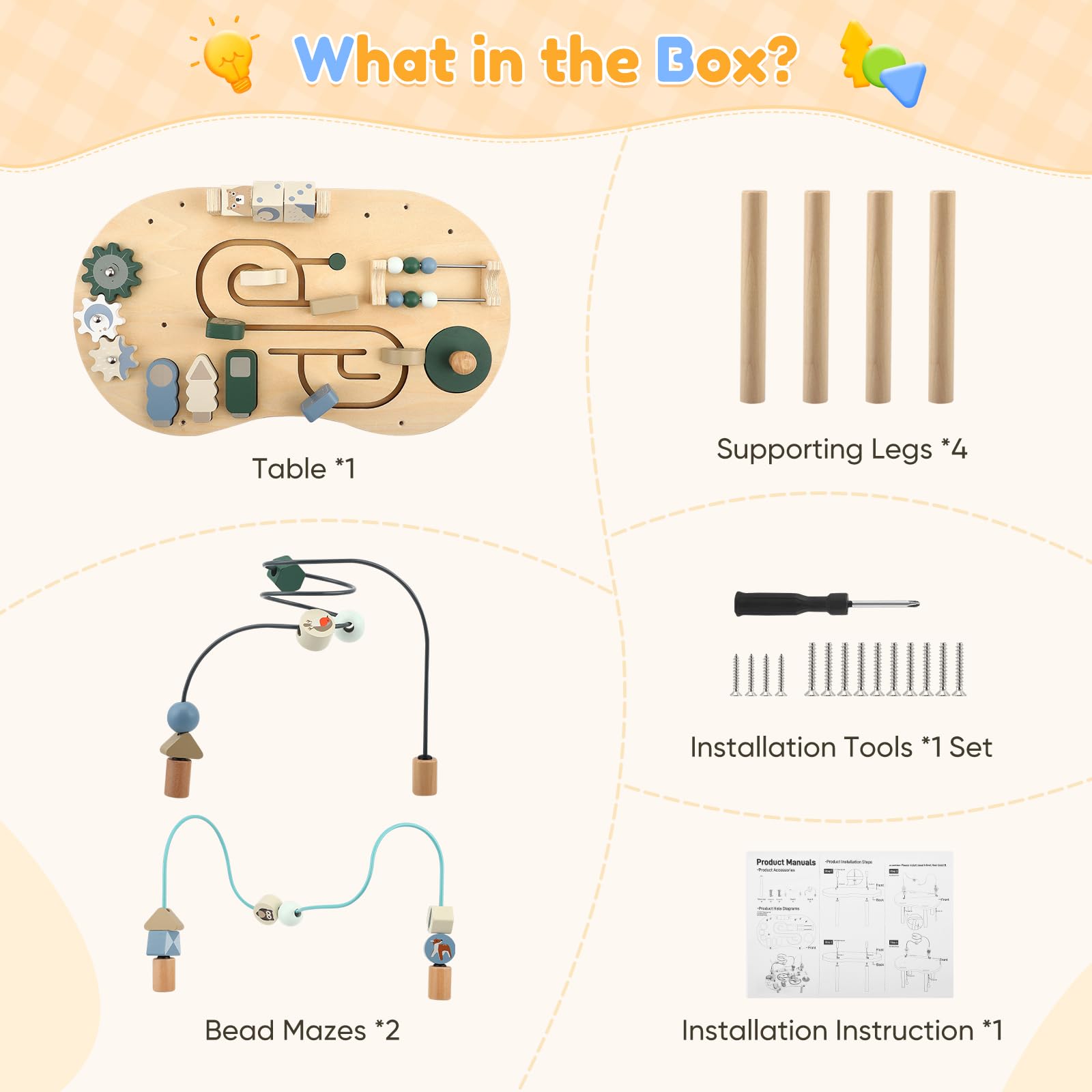 Tavolo attività in legno per bambini Baby Montessori Giocattoli 7 in 1 Tavolo da gioco a partire dai 3 anni in su, Activity Center Baby, per neonati, regalo per ragazze e ragazzi