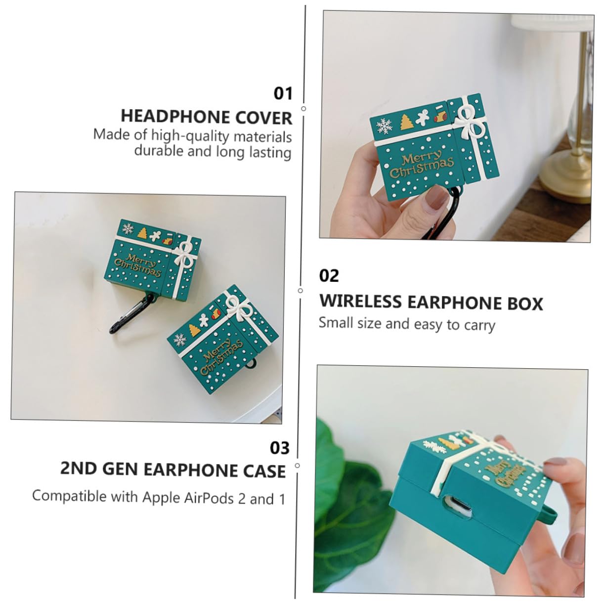 DOITOOL 3piezas Carcasa Navideña para Auriculares Inalámbricos Funda De Compatible con Protección contra Golpes y Arañazos Incluye Mosquetón Compacto y Ligero