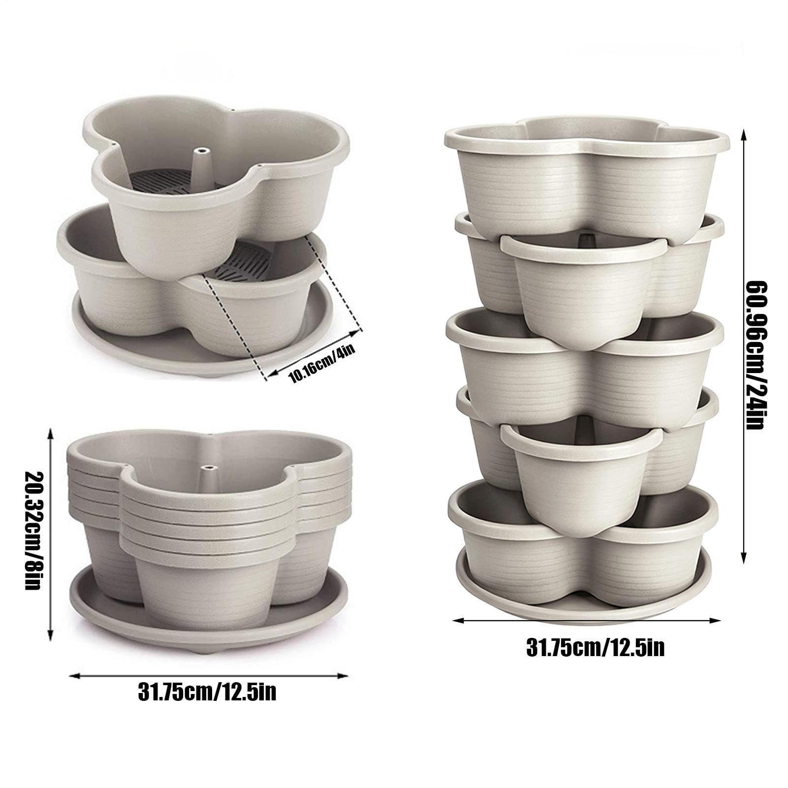 Fioriere Impilabili 5 Pezzi Vaso Rialzato Impilabile Modulare | Fioriera Verticale Rialzata per Aiuola da Giardino per Patio, Balcone, Giardino, Casa, Interno ed Esterno, Fiori e Verdure