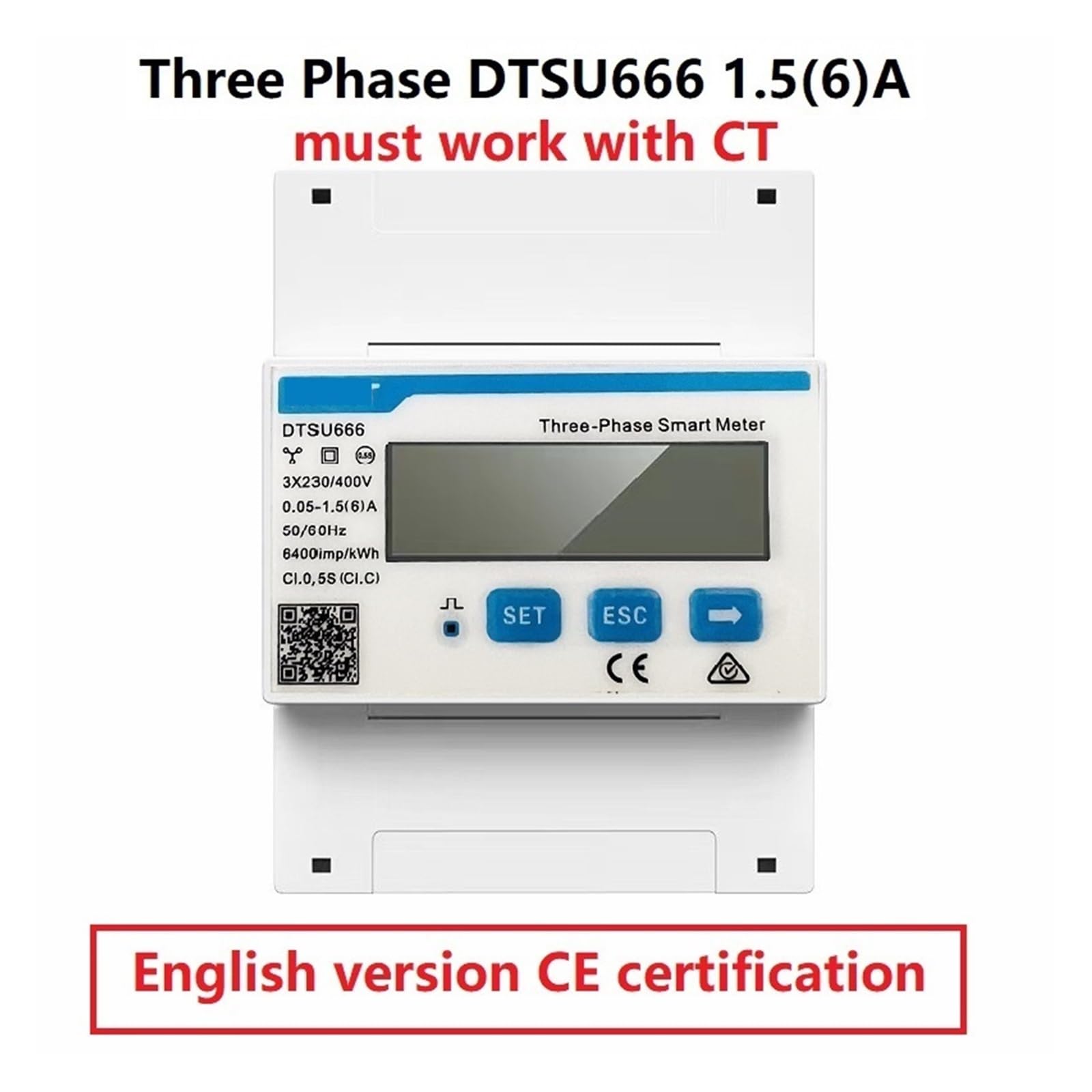 DDSU666 DTSU666 80A Single Three Phase MODBUS RS485 Bi-directional Smart Energy Power KWH Electric Solar Meter Wattmeter(DTSU666-CT 100-5A)