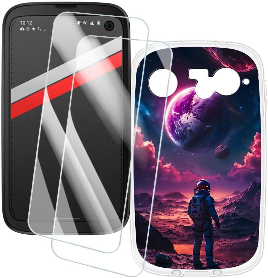 2 Pack Screen Protector + Case Compatible with Balmuda Phone (4.9 inch) Case Artistic Custom Printed Cover and Tempered Glass Film Anti-Scratch (Astronaut)