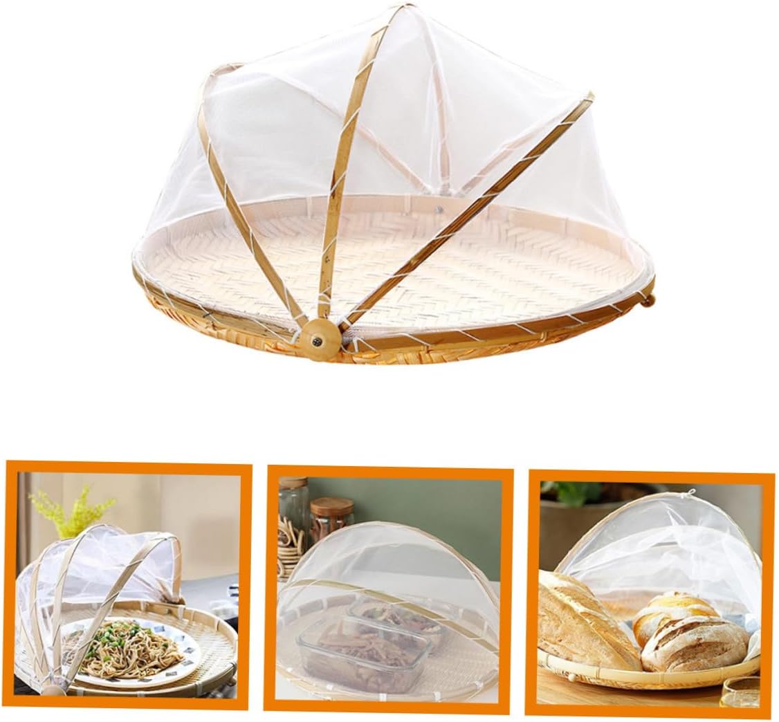 ABOOFAN Hand Woven Food Serving Tent Basket with Cover Picnic Basket for Bread Fruits Vegetables Fly Protector Kitchen Supply for Indoor Outdoor Use