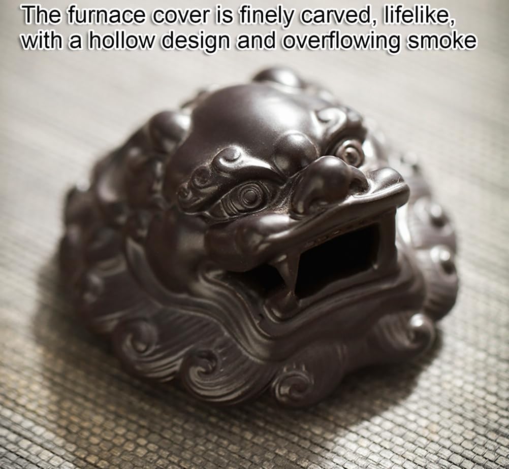 Suanni Lion Ceramic Burner, odwracalny wodospad kadzidło do herbaciarni domowej, dekoracja i dar duchowy (10,8 x 10,8 cm)