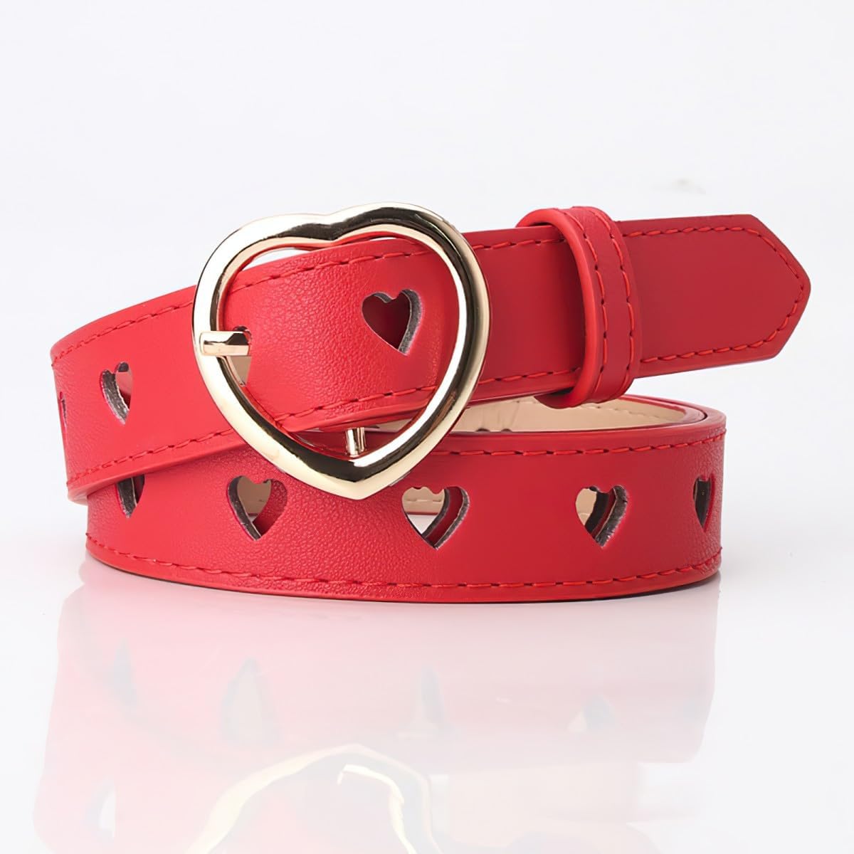 Women’s Leather Belts for Jeans Pants Dresses Fashion Ladies Stitched Belt with Heart Buckle