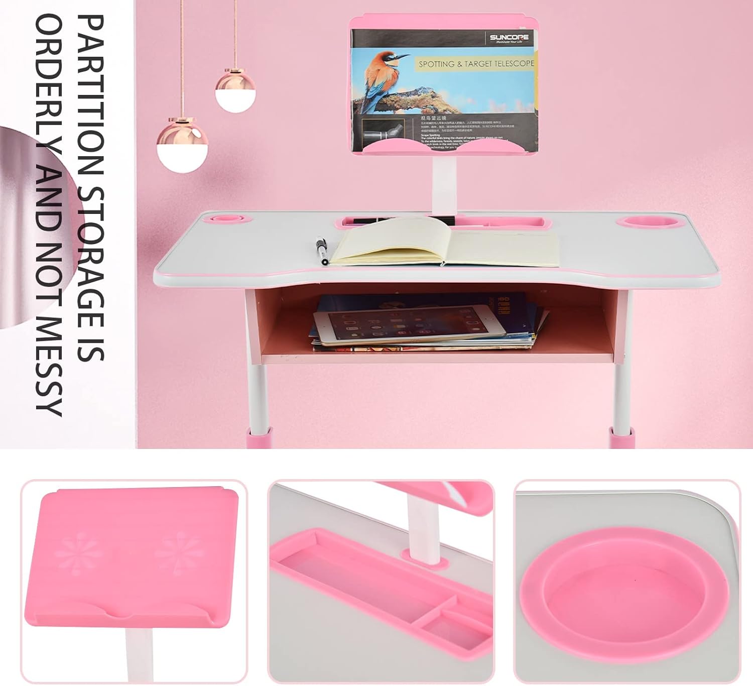 TOP оƒƒERS Mnjin Kids Desk and Chair Set,Kids Interactive Workstation, Height Adjustable Child Desk Set Kids Desk w/Reading Bookstand & Drawer,School Student Study Desk Chair for Boys & Girls (Pink) Exсluѕіvе Dіѕсоunt 90% Prісе Mnjin Kids Desk and Chair Set,Kids Interactive Workstation, Height Adjustable Child Desk Set Kids Desk w/Reading Bookstand & Drawer,School Student Study Desk Chair for Boys & Girls (Pink)