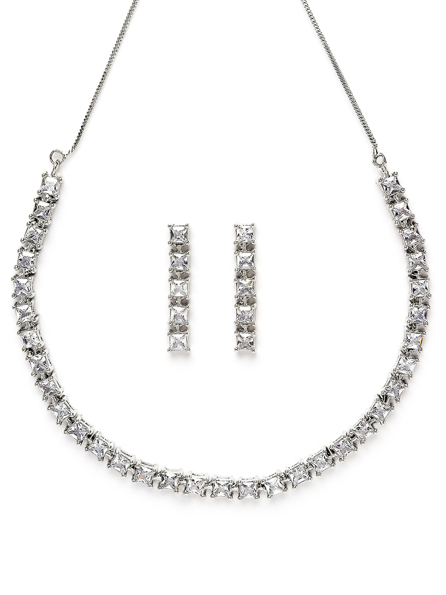 Karatcart Silver Tone Cubic Zirconia Necklace Set for Women (B0BGSHW5ZG) Amazon Price History, Amazon Price Tracker