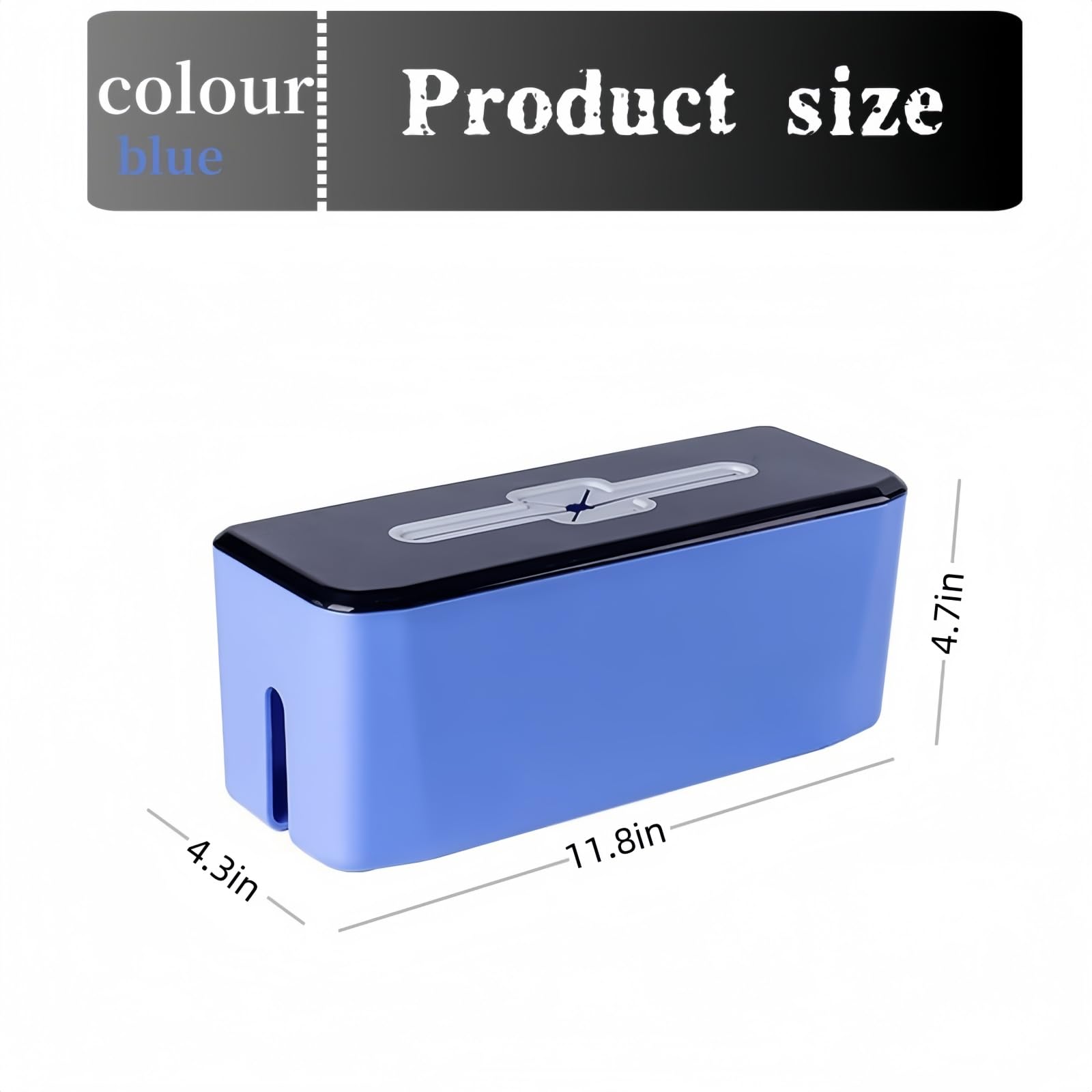 Cable Management Box for Wire Storage, 11.8 x 4.3 x 4.7 inches, Blue